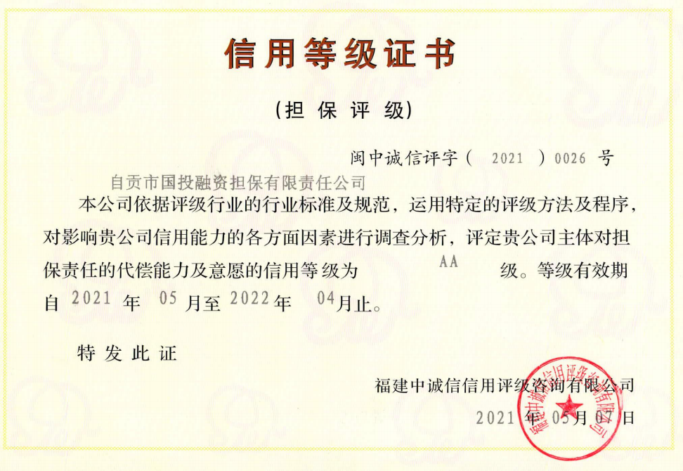信用等級證書